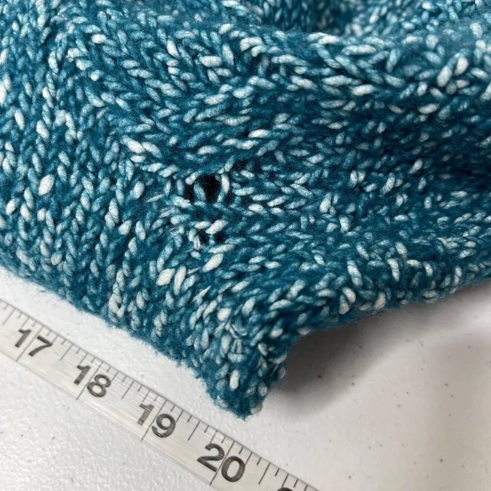 Soft Surroundings Women's Teal 1/4 Zip Aran Cable Knit Sweater Size M Wool Blend